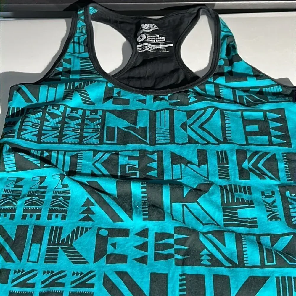 Nike Teal & Black Loose Fit Workout Tank Top Size Small